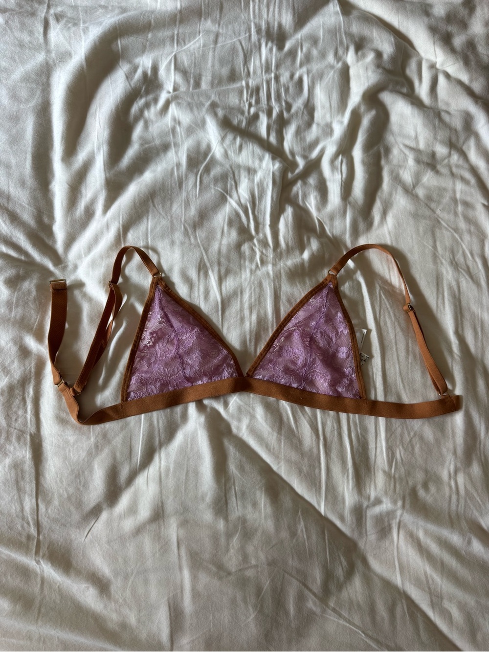 Free People Lace Triangle Bralette in Pink with Orange Trim